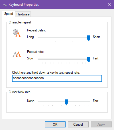Hướng dẫn thay đổi độ nhạy và độ trễ lập lại của bàn phím trên Windows 10