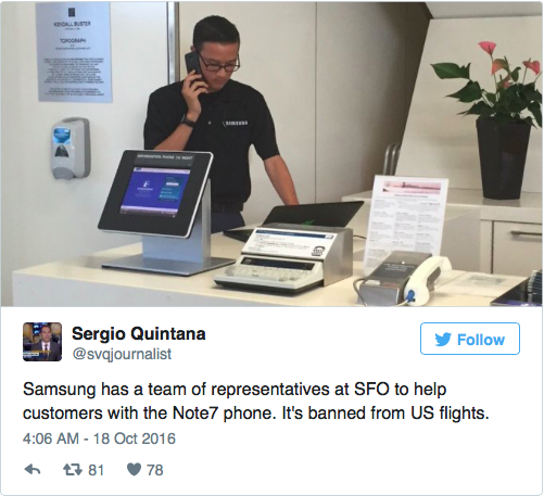 Samsung mở quầy thu hồi Note 7 tại các sân bay trên thế giới