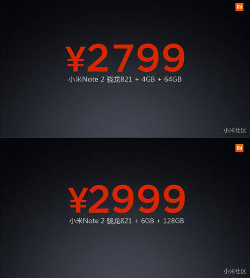 Thông số kĩ thuật và giá bán Xiaomi Note 2